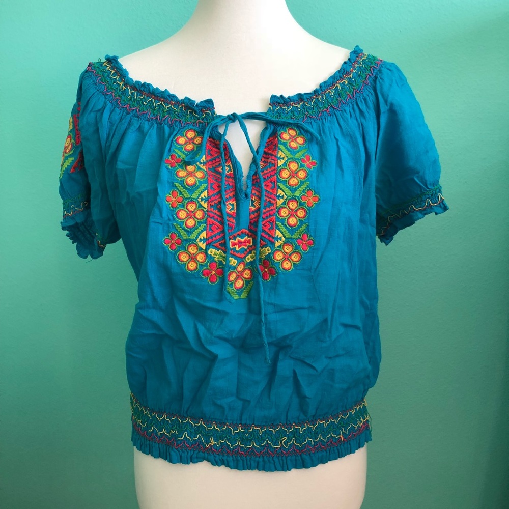 Off the shoulder peasant blouse embroidered